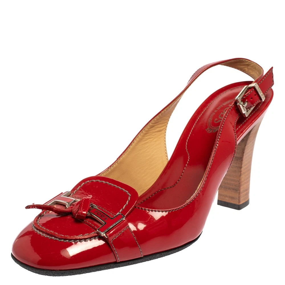 TOD’S Mocassini Slingback rossi in pelle patinata Tod's taglia 38 5