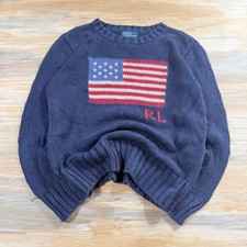 Polo Ralph Lauren Kids Navy Blue American Flag Cotton Knit Sweater Size S 8