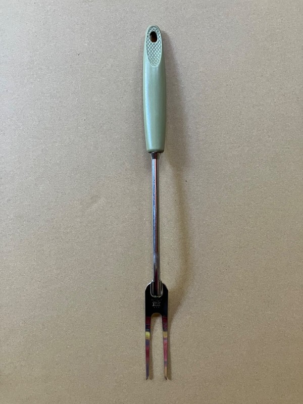 Vintage Ekco Chromium Plated Carving Fork w/Avocado Plastic Handle, USA, 12.5"L
