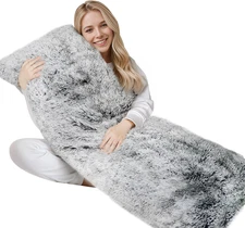 Fuzzy Body Pillow Cover, 54"X20" Fluffy plus Faux Fur Decorative Pillowcase with