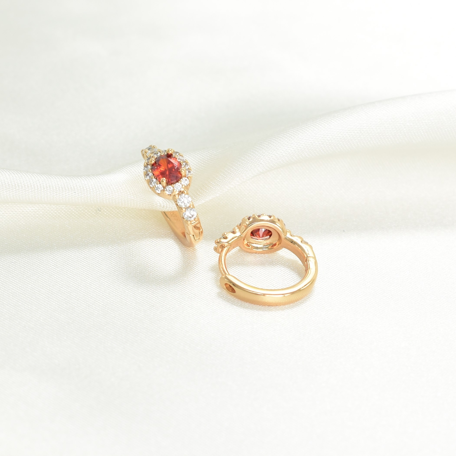 Red & White CZ Huggie Hoop Earrings Gold Plated Gift Idea-image