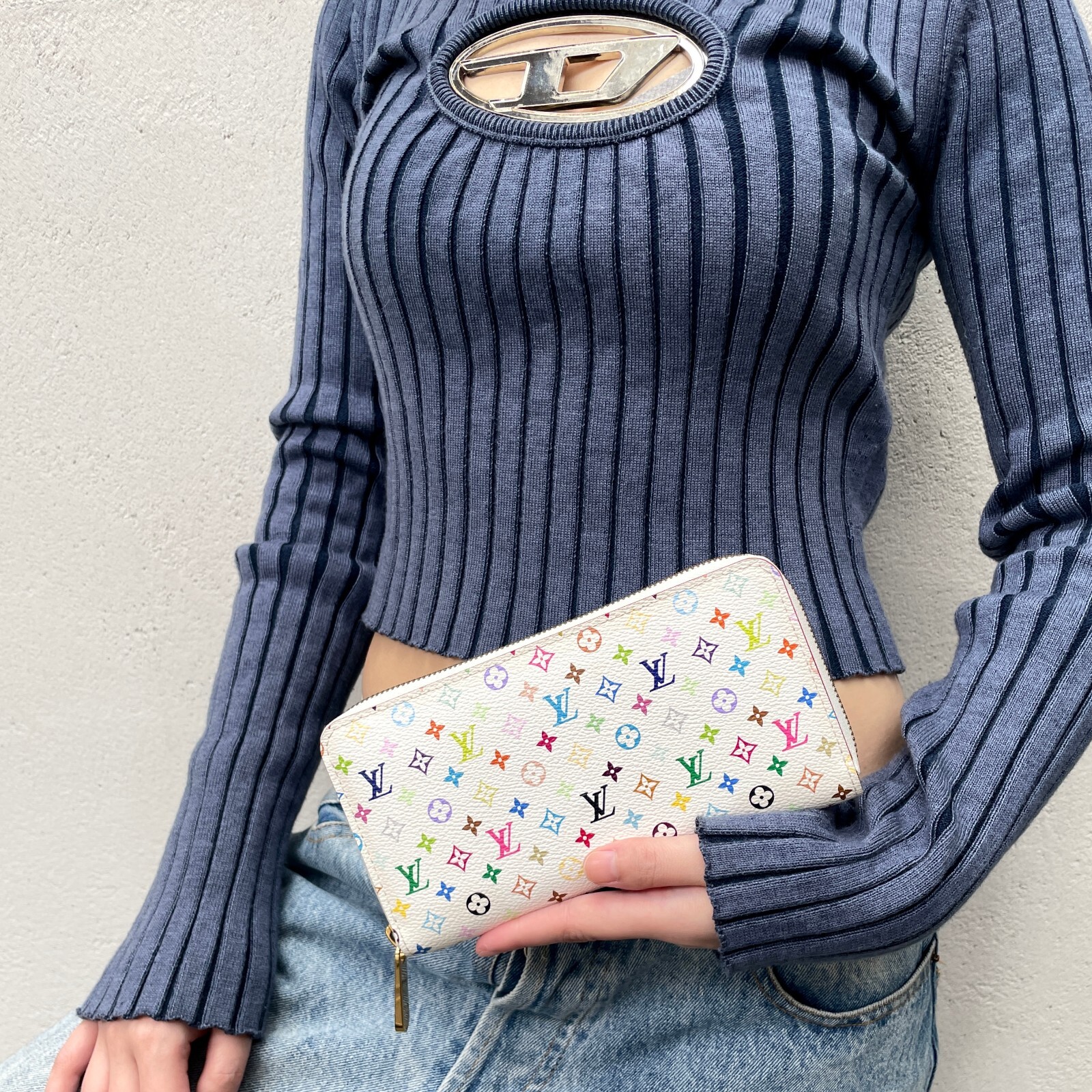 RARE☆☆☆Auth LOUIS VUITTON Monogram Multicolor/White Zipper Wallet/M60049 image 2