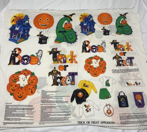 Halloween Trick or Treat Glow Appliques Cut & Sew Panel 44x35 VTG Cranston VIP