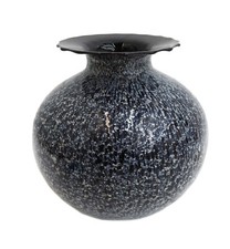 Murano Art Glass Marbled Silver and Blue Fleck Scallop Rimmed Vase