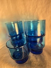 5 Vtg. Cobalt Blue Juice Tumblers 2.5" Tall