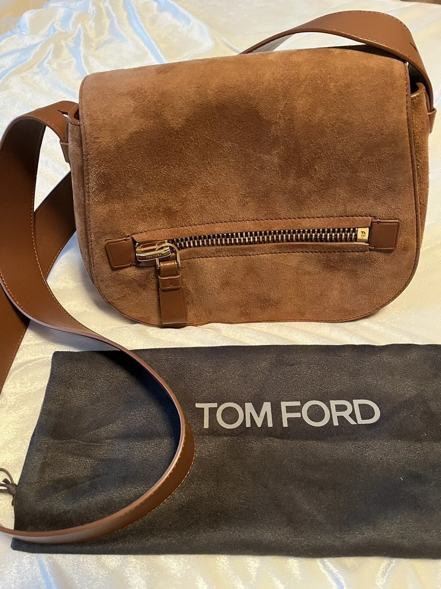 Tom Ford Jennifer Cross Body Suede/Leather Saddle Bag, Tobacco, w/ dust bag