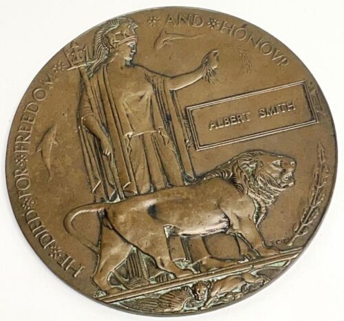 Original WW1 Death Penny Bronze Plakette Albert Smith KOSTENLOSER UK-VERSAND