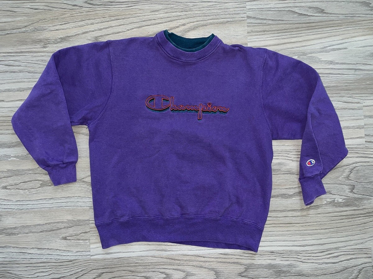 趣味 VINTAGE CHAMPION Vintage Champion Purple Embroidered Logo Sweatshirt Mens (L) 90s