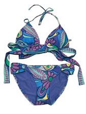 NWT AERIE Bikini 2 Piece Swimsuit LARGE Blue Pink