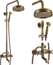 Antique Brass 8" Shower Faucet Fixture Set Waterfall Tub Spout Shower System Kit