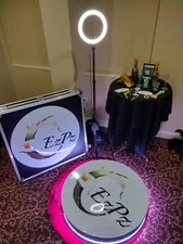 Black Open Box 360 photo booth with travel case, fits 4-8 people