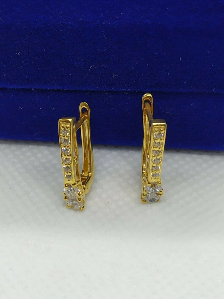 1.20 Ct Dangle LeverBack Real Moissanite Hoop Earrings 14k Gold Plated Silver - Image 2 of 4