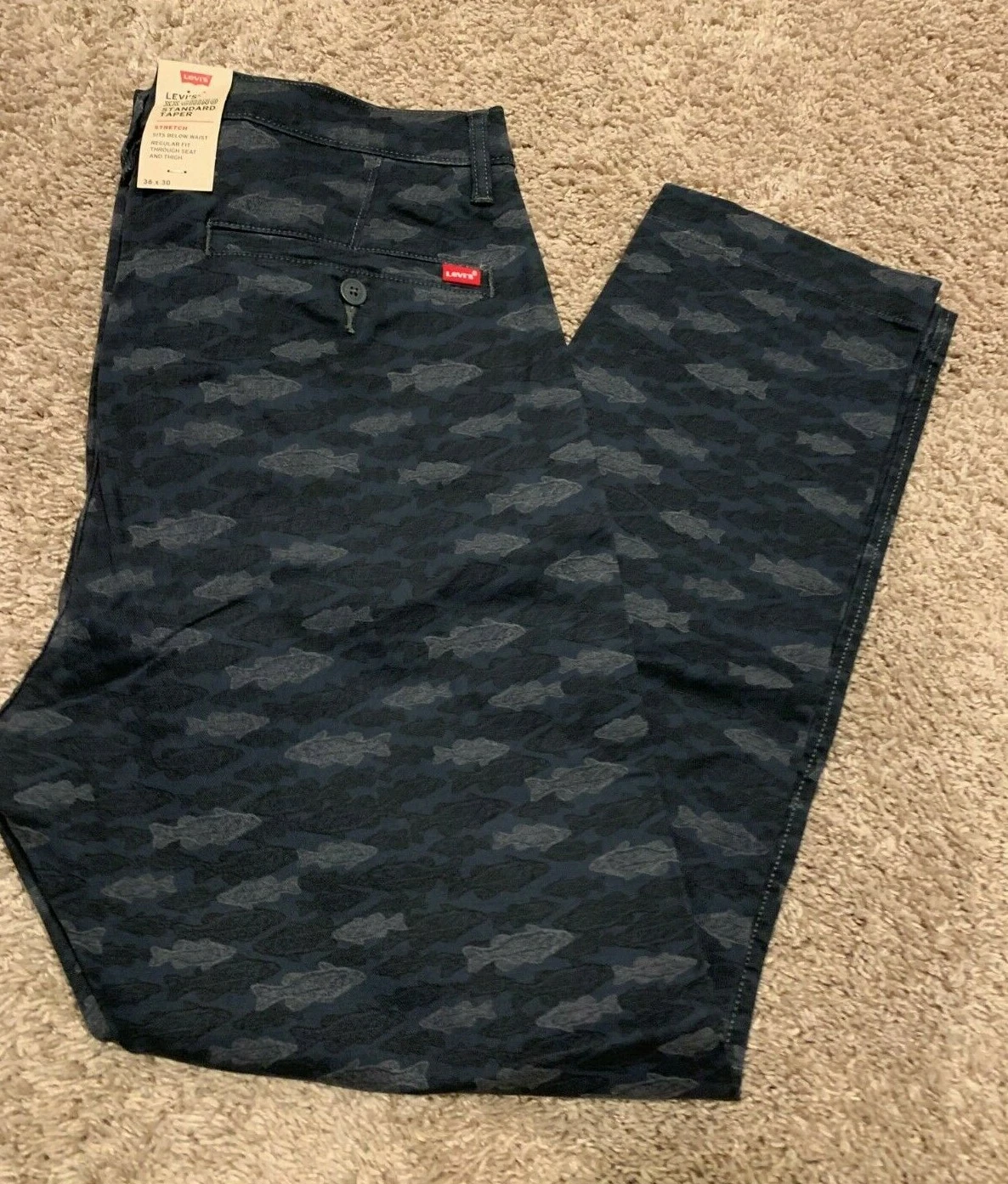 LEVI'S XX CHINO Standard Taper Fit Stretch Blue Fish Print 36X30 RT$69 0095 U9
