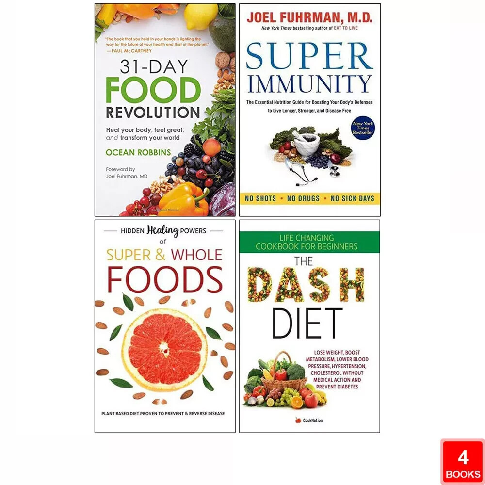 Super Immunity, 31 Day Food Revolution, Super Whole Foods, Dash Diet 4 Books Set