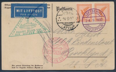 Zeppelin Ostseefahrt 1930 Bordpost Abwurf Riga  alle Stempel (S17179)