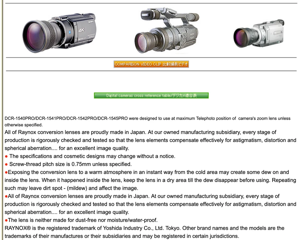 Raynox DCR-1541 1545 Telephoto Lens 4 Panasonic HDC-SD700/HS700K/TM700K/SDT750K - Image 3 of 4