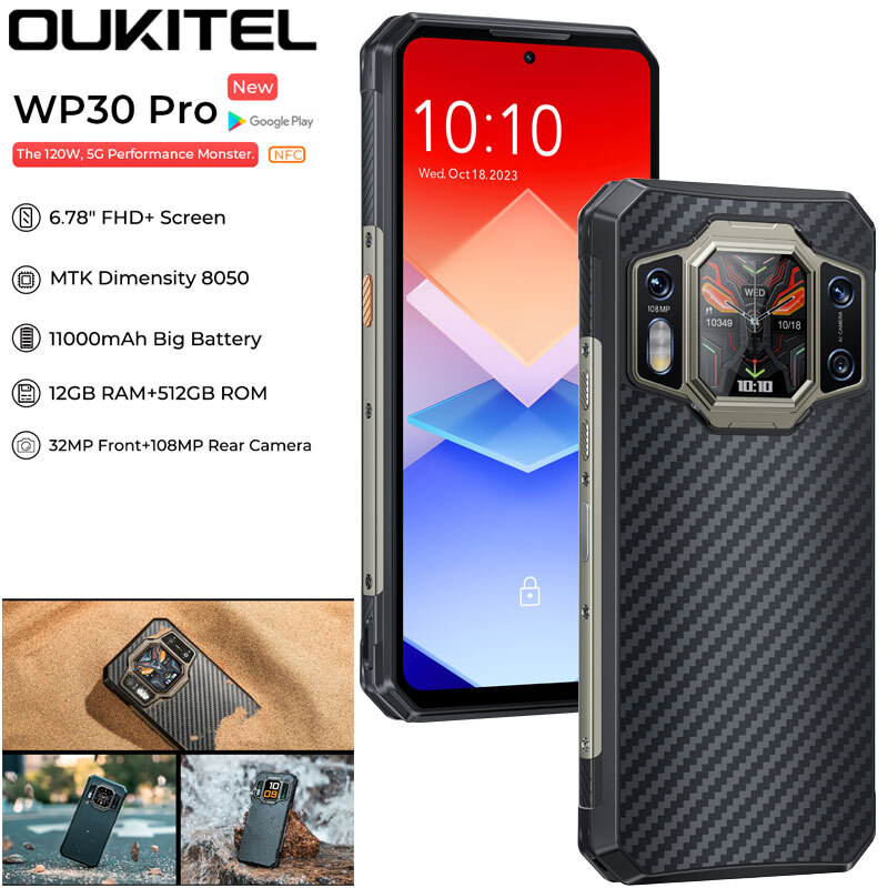 5G OUKITEL WP30 PRO 4G LTE Rugged Mobile Android Phone Waterproof Adventure  512G