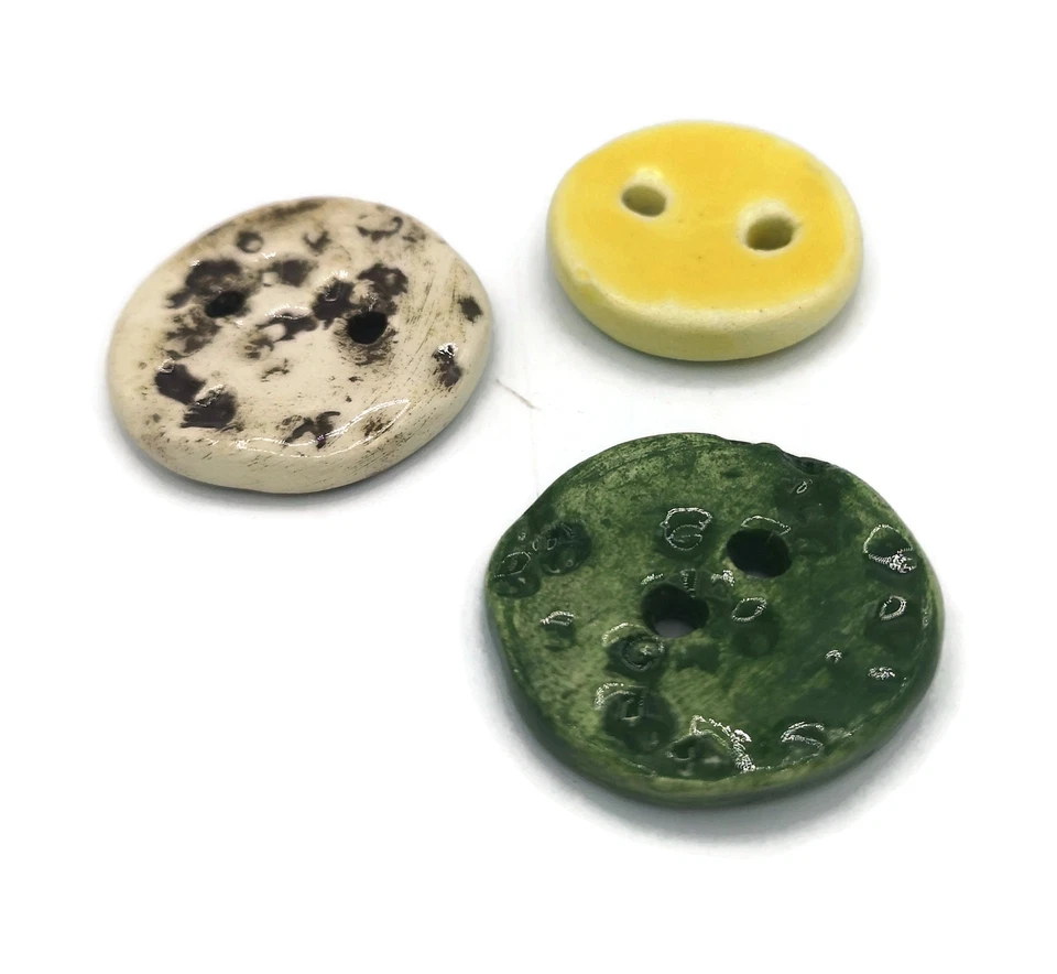 3Pc Large Handmade Ceramic Sewing Buttons Round 2 Hole Flat Back Coat Buttons - Image 2 of 4
