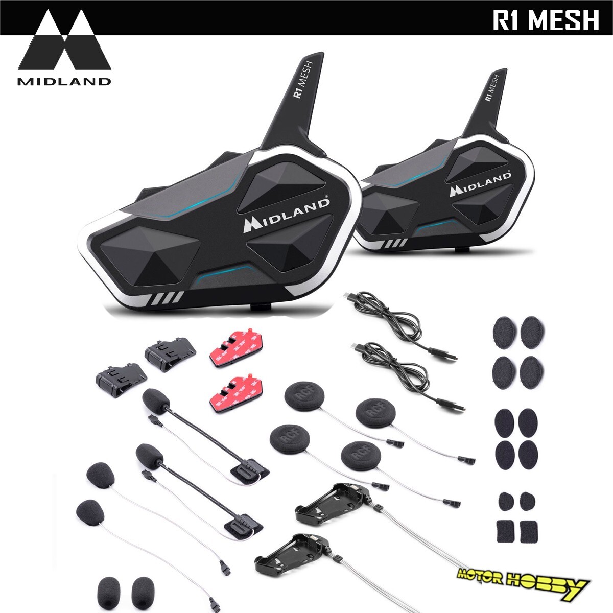 COPPIA INTERFONO MIDLAND R1 MESH MOTO CASCO BLUETOOTH CONFERENCE 2 KM C1585.01