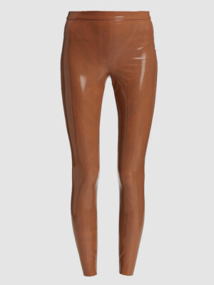$204 Alice + Olivia Women's Brown High Banded Waist Latex Legging Pants Size 4