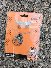 SANRIO Halloween Hello Kitty Claire's BOW EARRINGS AND Necklace NEW