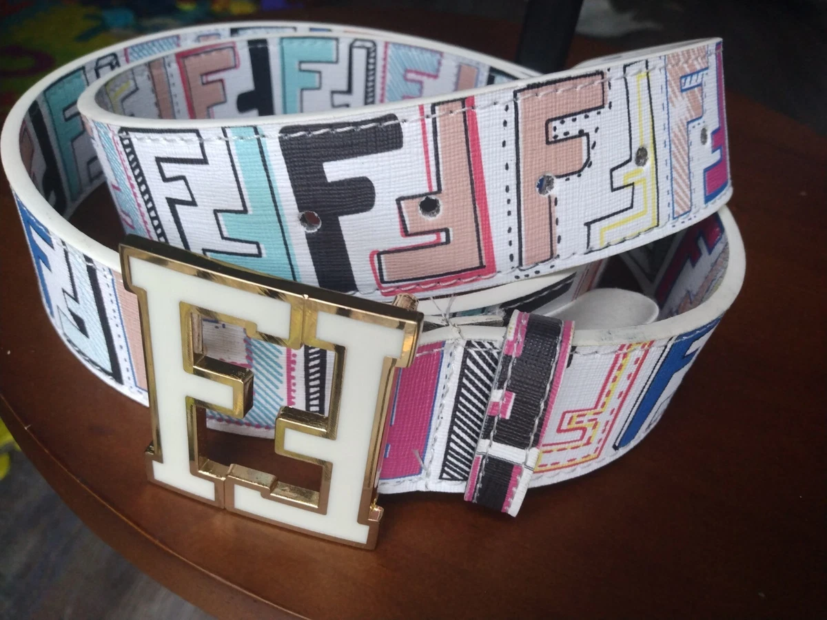 Fendi Belt Zucca Multi Color White 36 40 eBay