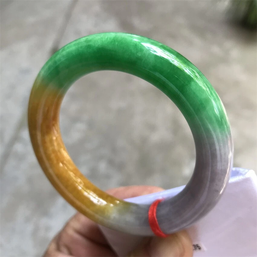 Hermosa pulsera de jadeíta verde amarillo lavanda natural de 54,5 mm Birmania Foto 3 de 4