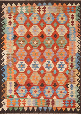 Geometric Kilim Rugs Wool Traditional Kelim Carpets 5x6 ft