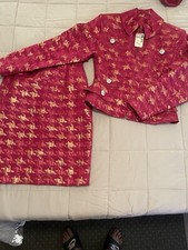 CHRISTIAN LACROIX 90s RED WITH GOLD BROCADE SKIRT SUIT L Tags Size 4 Holiday