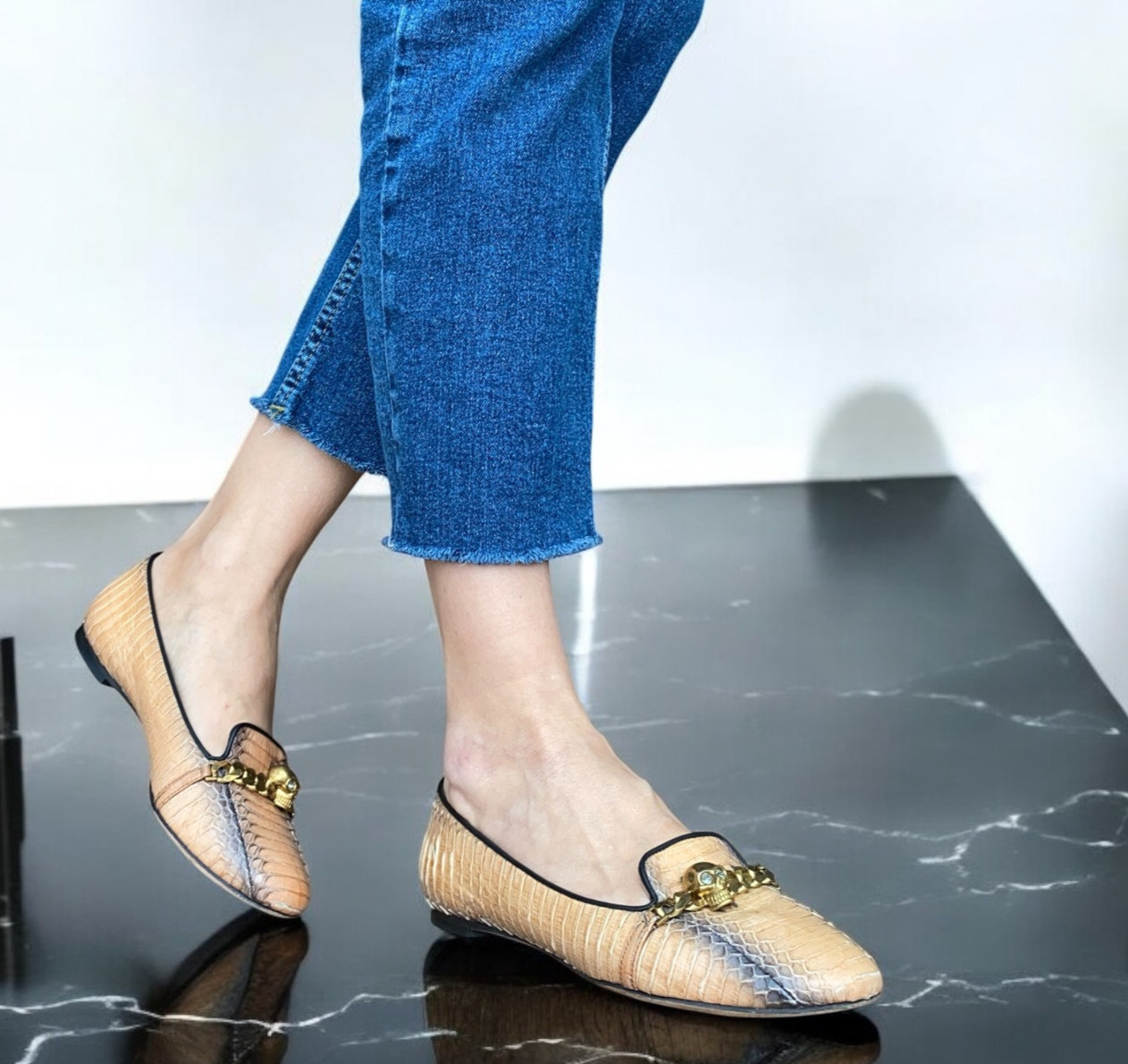 ALEXANDER MCQUEEN Brown & Black Python Leather Ch… - image 1