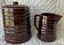 Stoneware Mar-Crest Cookie Jar & Pitcher Oven Proof USA Made Glossy Brown