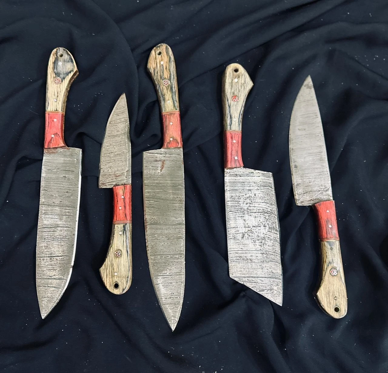 WAMBLI - Hand Forged Butcher Knife Set 5 pcs Wooden Handle Chef Knife