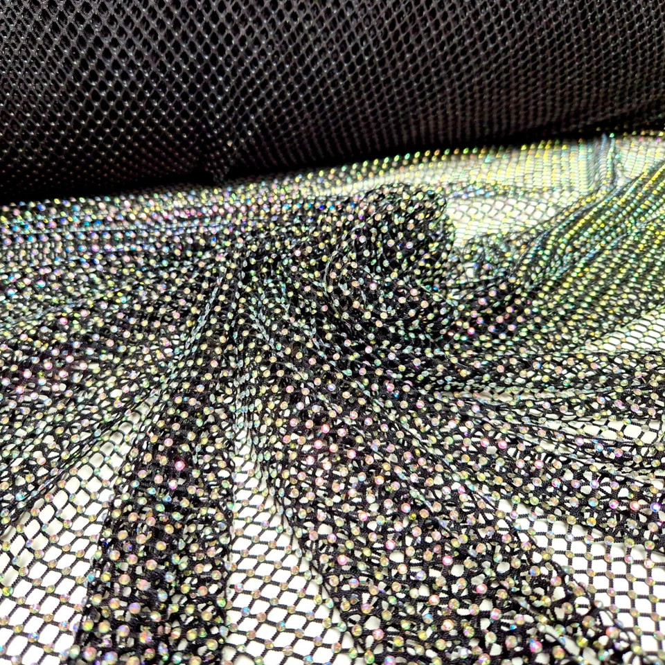 Netzstoff mit glänzenden, bunten Strasssteinen Dekoration Showmode Kostüme DIY - Bild 3 von 4