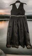 Black Formal A-line Midi Simmering Dress With Jeweled Beaded Waist Sz Large