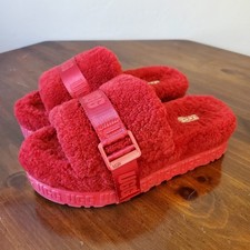 UGG Fluffita Flatform Red Sheepskin Slide Slipper Sandals 1113475 Womens Sz 8