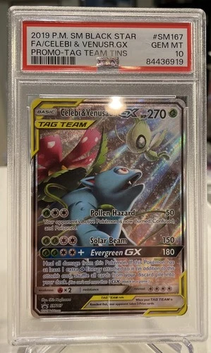 2019 POKEMON SM BLACK STAR PROMO #SM167 FULL ART/CELEBI & VENUSAUR GX PSA 10 H1