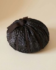 Vintage Dark Navy Raffia Cocktail Hat Marshall Field Company Structured