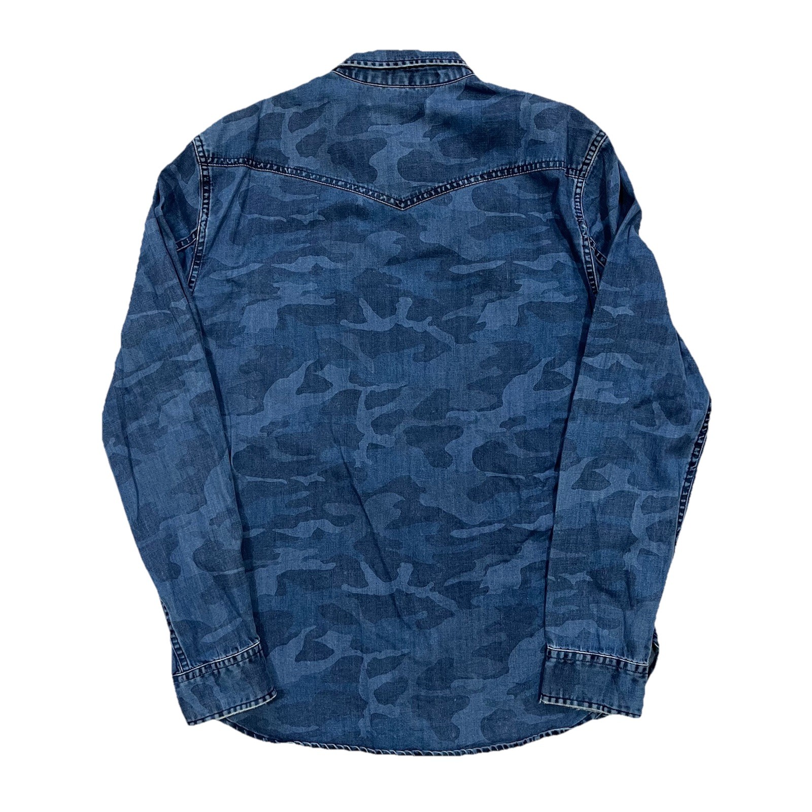 John Varvatos USA Denim Camo Snap Button Shirt Mens Size Small RARE image 2