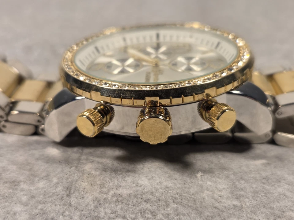 Reloj de platino Ginebra con bisel de lujo con bisel dorado/plateado y cristales de circonita helada para hombre Foto 3 de 4