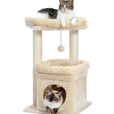 Small Cat Tree, Multi-Tier Cat Tower with Sisal Covered Scratching Post, Cosy...