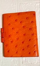 HERM S Agenda GM Ostrich Leather Notebook Cover Used Orange From Japan Unisex -