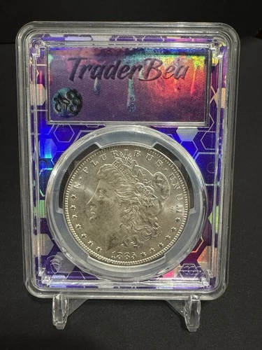 1885 o Morgan Silver Dollar PCGS MS63 Trader Bea Purple Slab