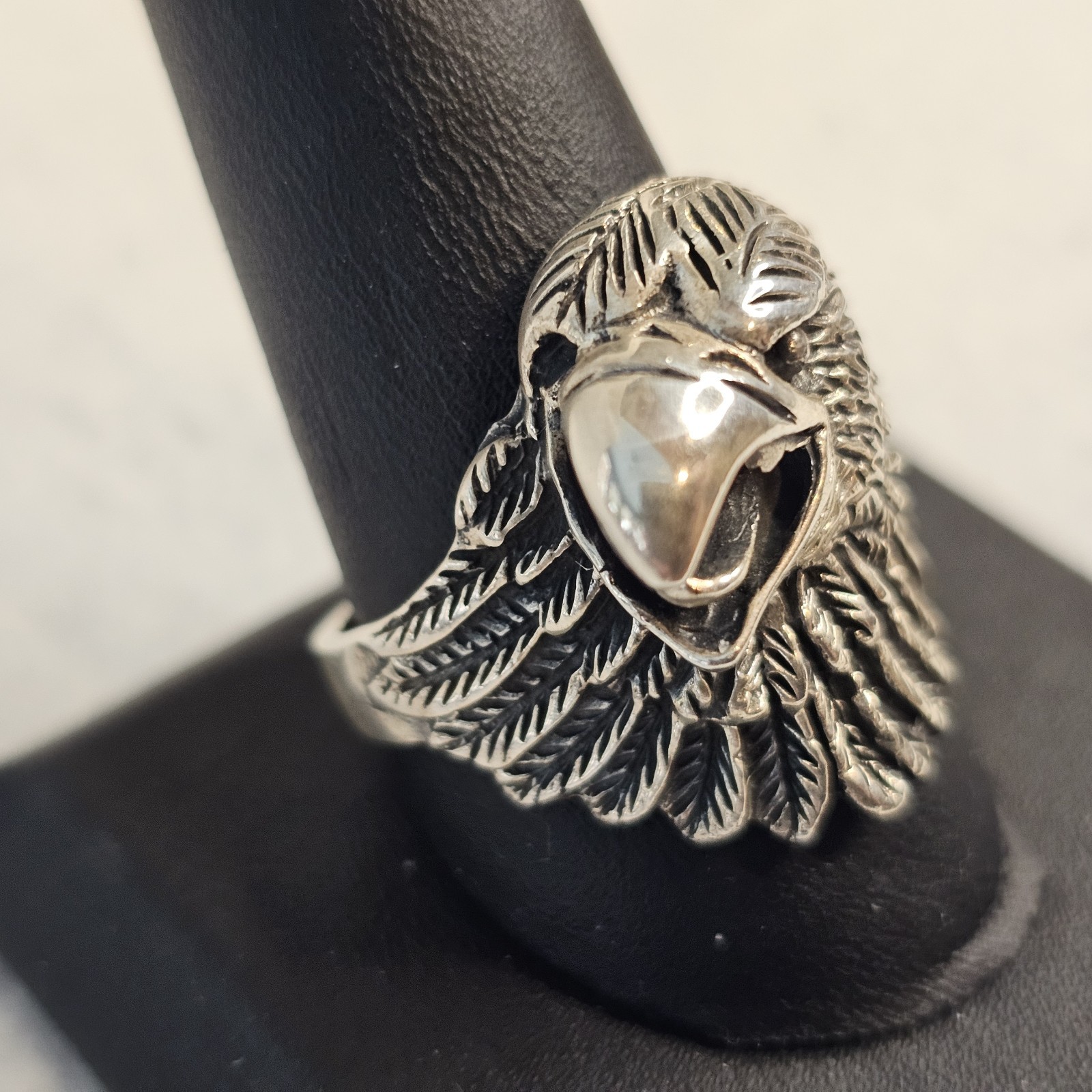 Men’s Solid Sterling Silver 3D Eagle Head Ring Si… - image 6