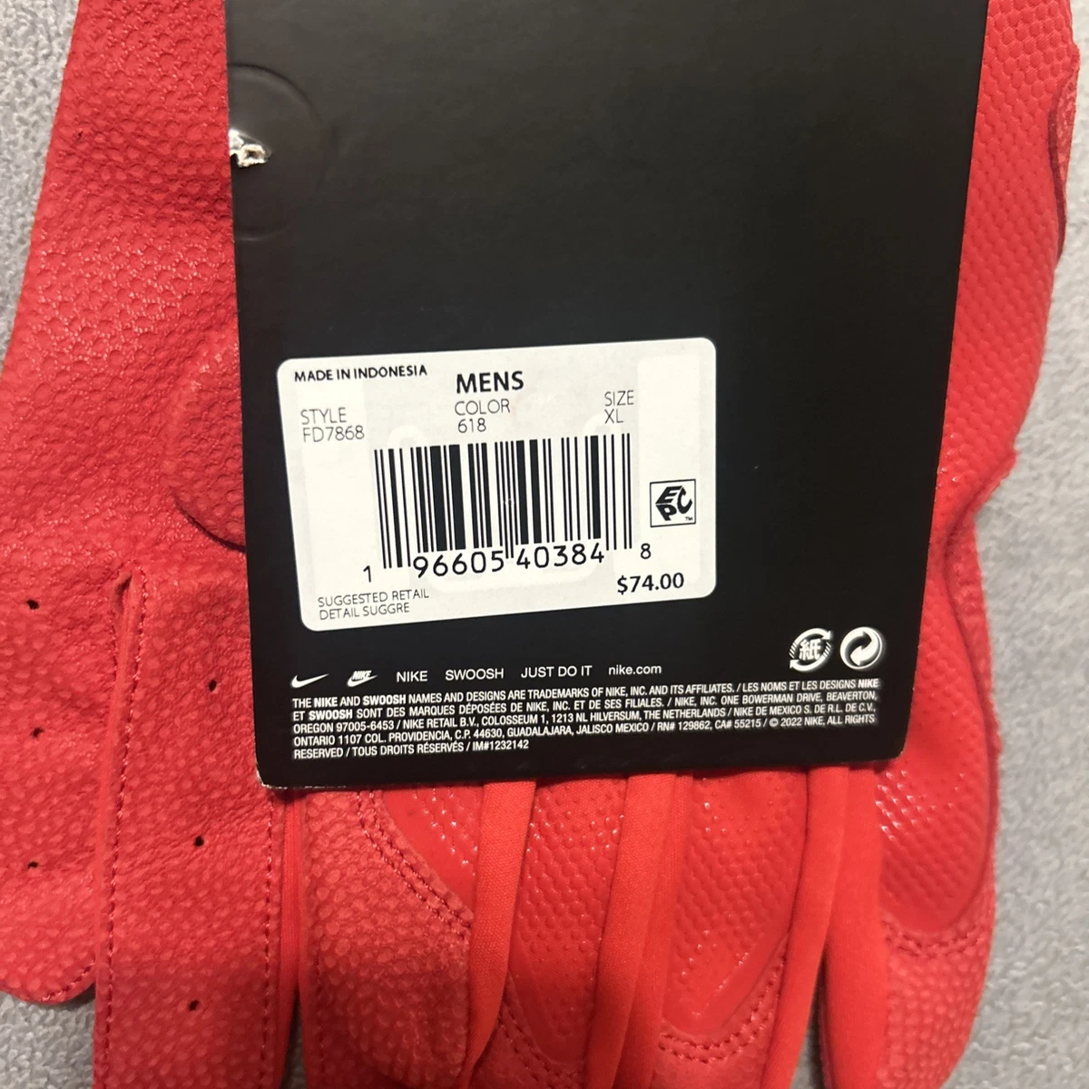 Guantes de bateo de béisbol Nike Alpha Elite Dri-FIT rojos XL