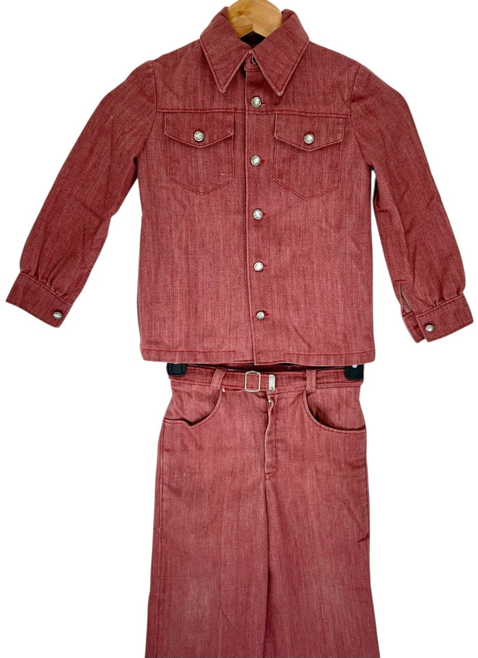真正复古 60 年代手工制作儿童男孩 Med M 红色西方套装珍珠扣 — 第 2/4 张图片