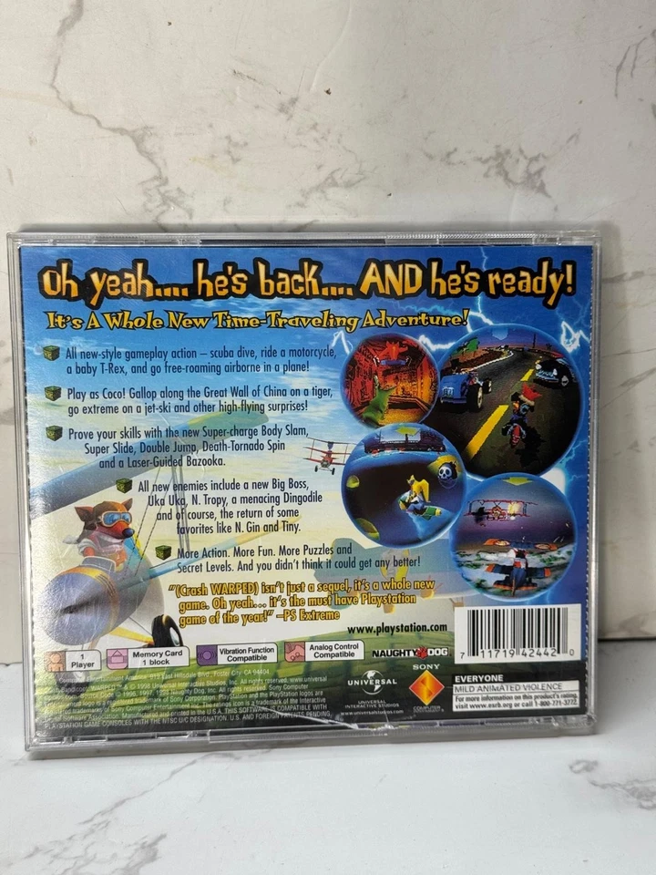Crash Bandicoot 3: Warped (Sony PlayStation 1, 1998) PS1 Holo Cover Complete - Image 2 of 3