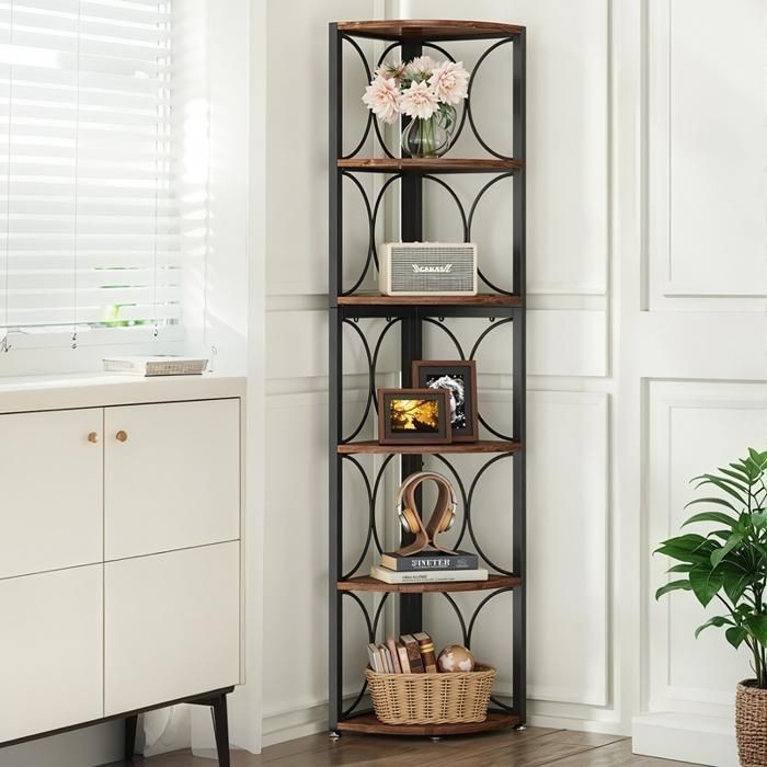 Étagère angle vintage 170cm pour créer un coin lecture chaleureux dans la chambre
