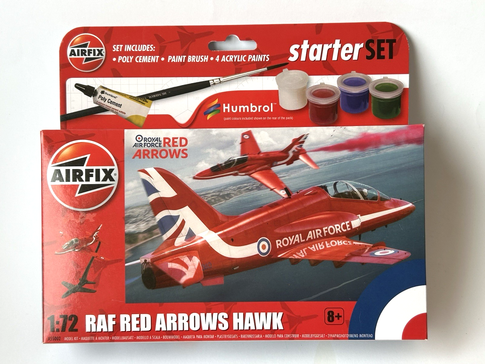 Airfix 1/72 RAF Red Arrows Hawk Jet Plastic Model Kit Starter Set #A55002
