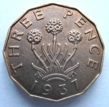 1937 BRASS THREEPENCE NEAR UNCIRCULATED