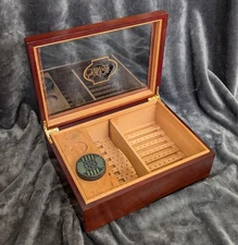 CIGAR HUMIDOR - Carlos Chavez Hinged Mahogany Wood w/ Viewing Window & Insert